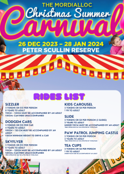 Mordialloc Christmas Summer Carnival 2023 Rides List