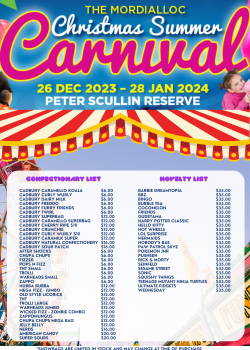 Mordialloc Christmas Summer Carnival 2023 Showbag List V2